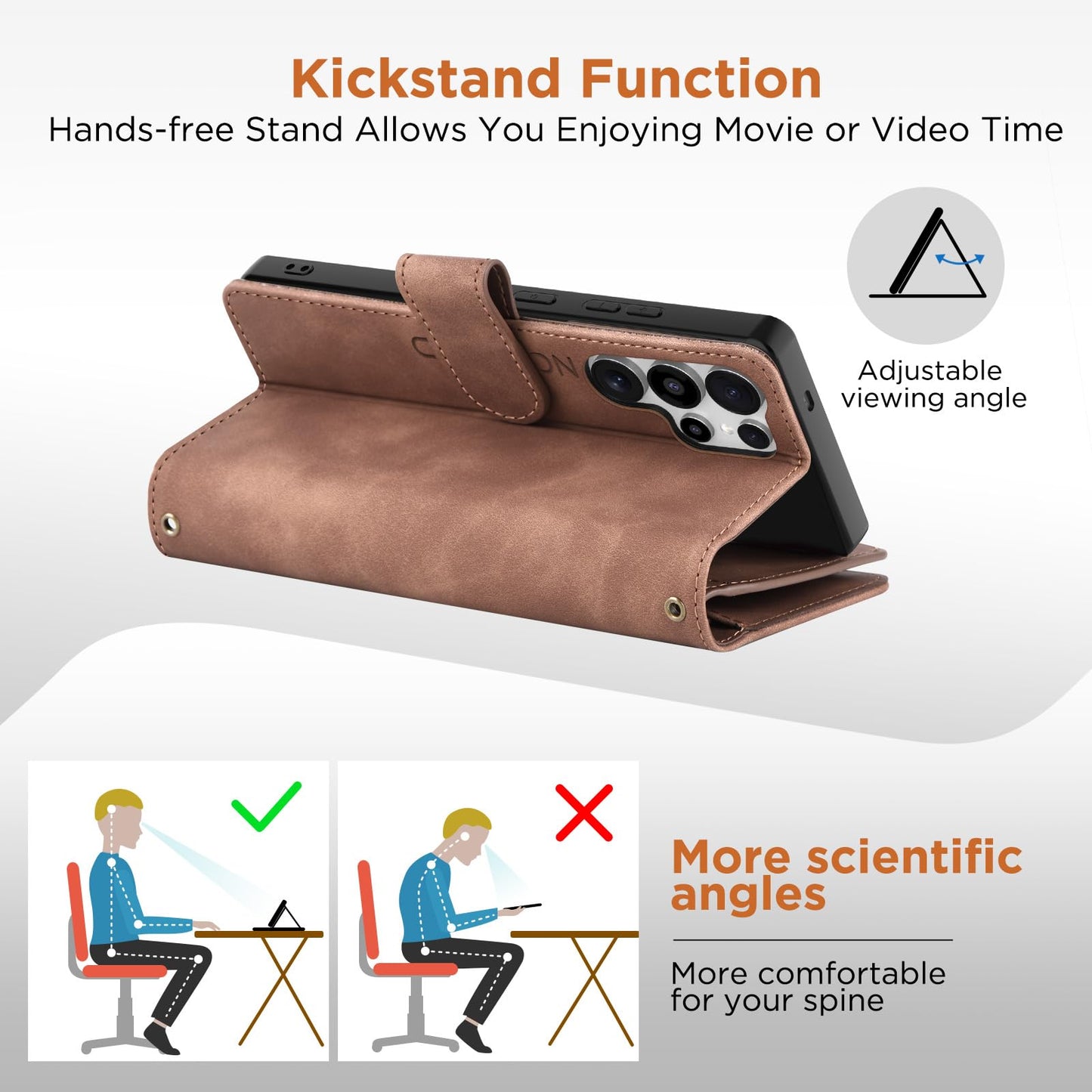 CAESBON for Samsung Galaxy S26-Ultra-Wallet Case: with RFID Blocking Card Slots (6 Cards) | Soft PU Leather Magnetic Snap Zipper Pocket | Crossbody Wrist Strap Protective Phone Cover - Brown