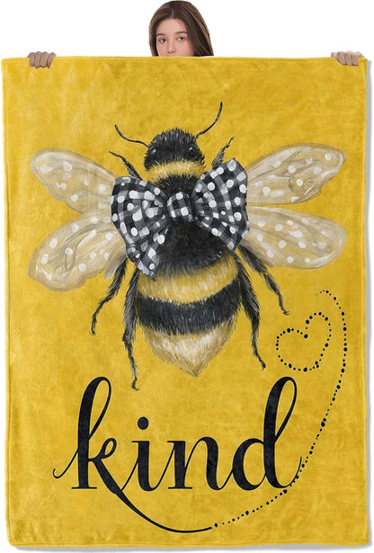 Bee Lightweight Throw Blanket, Bumblebee with Bow Tie and Heart, Warm Soft Cozy Flannel Blankets, Couch Dorm Home Decor All Season Use, 50x40in, Yellow, Gifts for Women and Insect Lovers