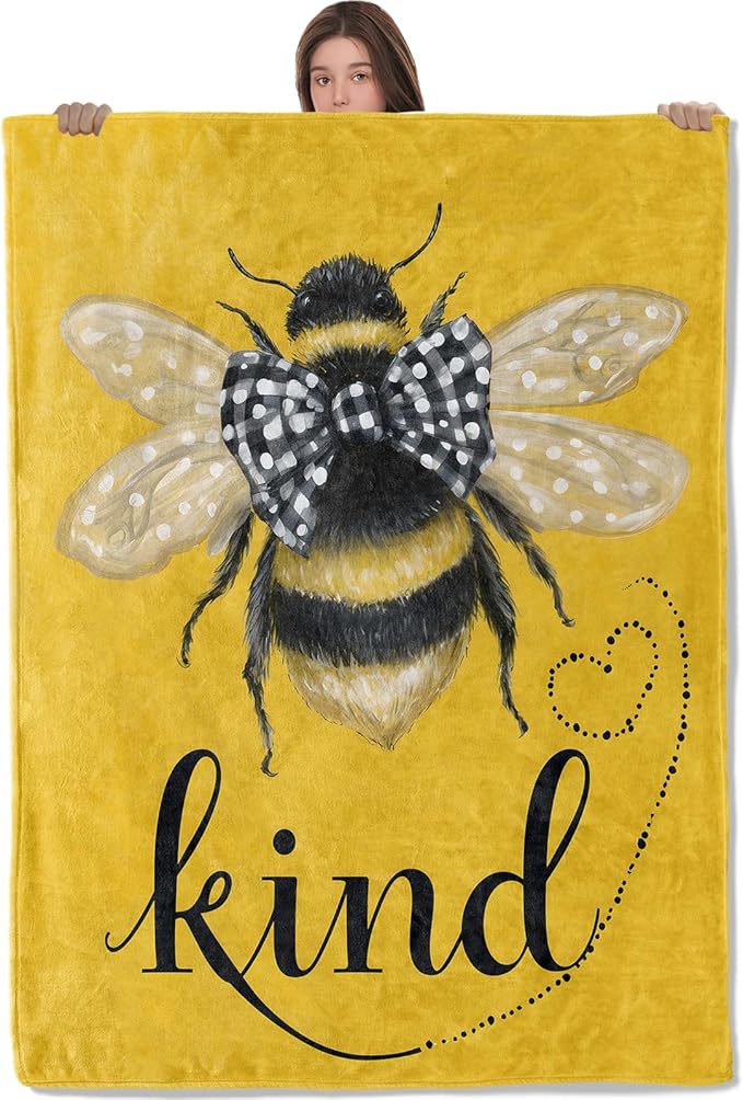 Bee Lightweight Throw Blanket, Bumblebee with Bow Tie and Heart, Warm Soft Cozy Flannel Blankets, Couch Dorm Home Decor All Season Use, 80x60in, Yellow, Gifts for Women and Insect Lovers