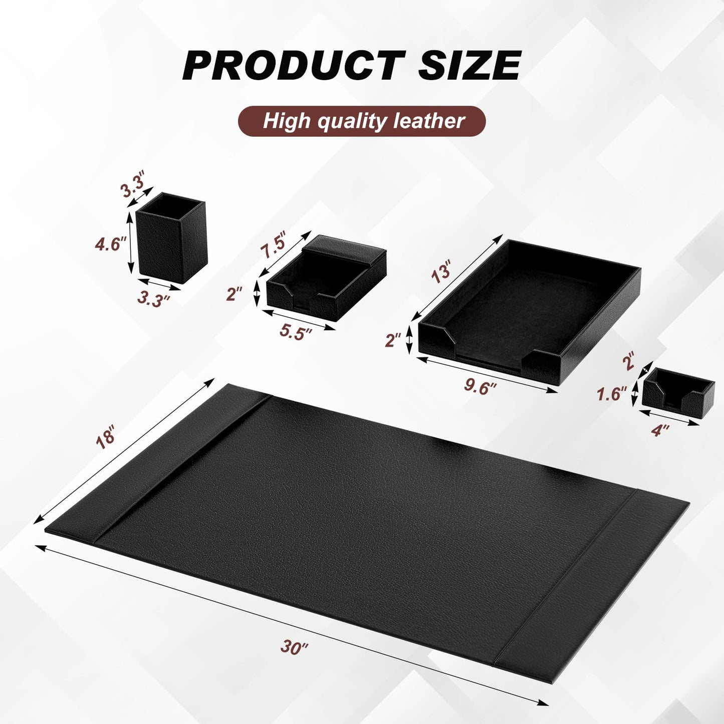 Sayglossy Leather Desk Pad Accessories Set - Blotter, Mat Protector, Organizer With Side Rails for Writing, Office, Home, Workplace Desktop Supplies (Black)