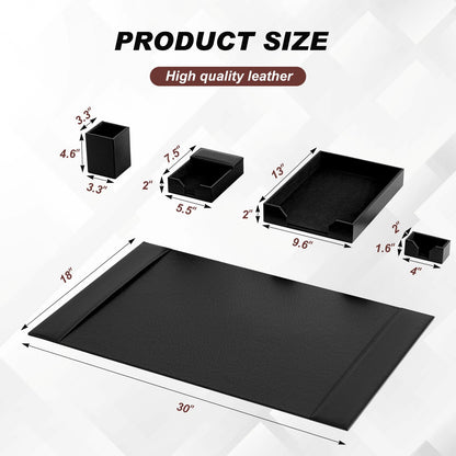 Sayglossy Leather Desk Pad Accessories Set - Blotter, Mat Protector, Organizer With Side Rails for Writing, Office, Home, Workplace Desktop Supplies (Black)