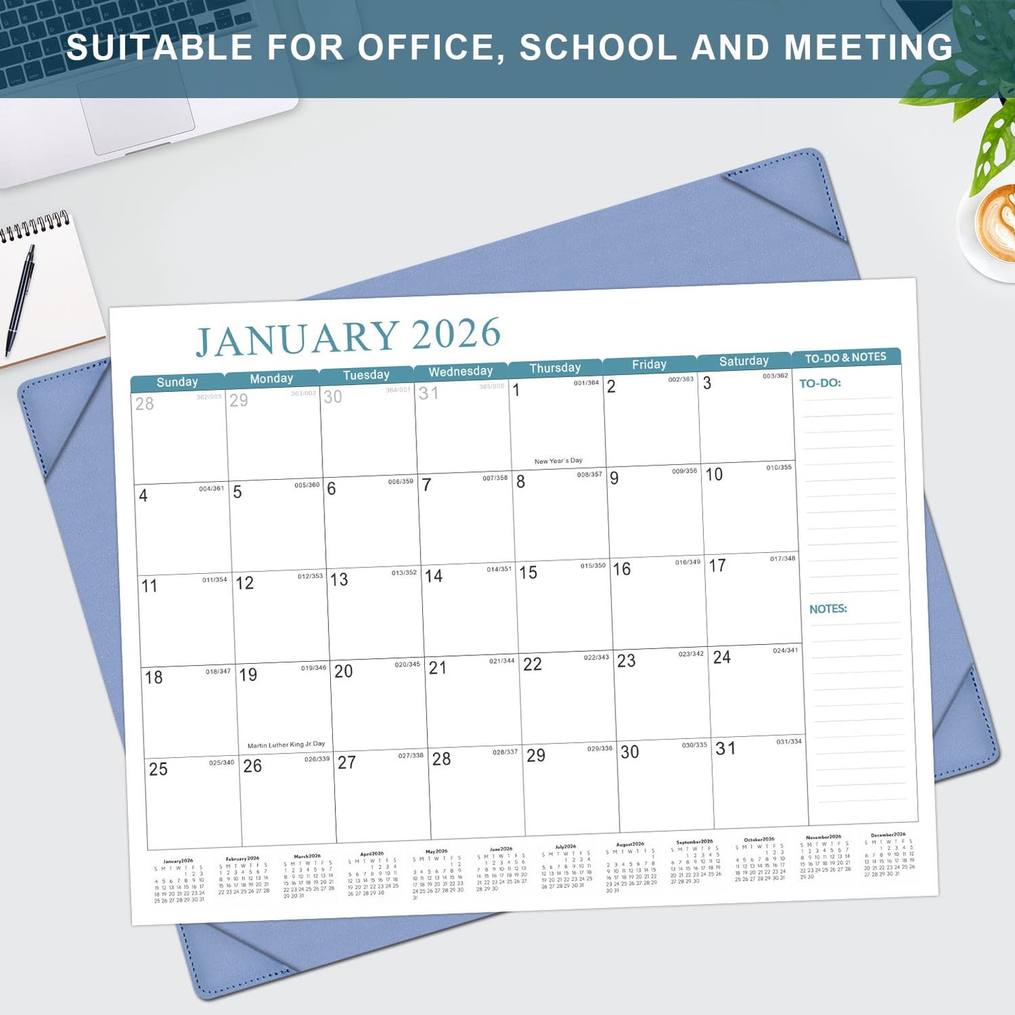 KOPEESY Desk Calendar 2026-2027, New Year Large Desk Calendar with Desktop Mat, 18 Months from January 2026 to June 2027, 22” x 17” Desktop Monthly Planner for Home or Office School