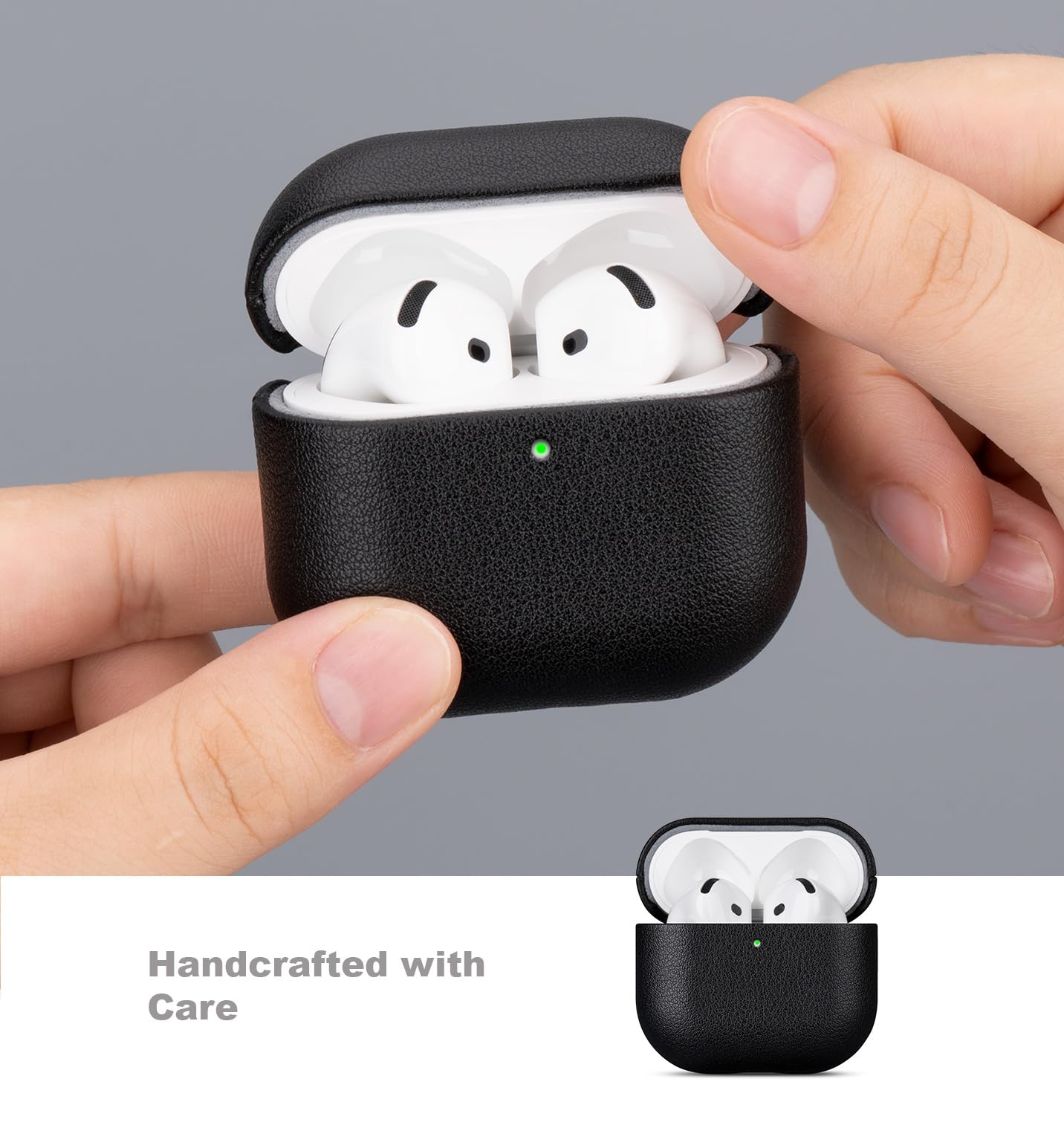 LOPIE Handmade Case for AirPods 4 / AirPods 4 with Active Noise Cancellation Leather Case, Fully-Wrapped with Top Grain Leather, Protective Hard Shell Cover for Gen 4 AirPods - Black