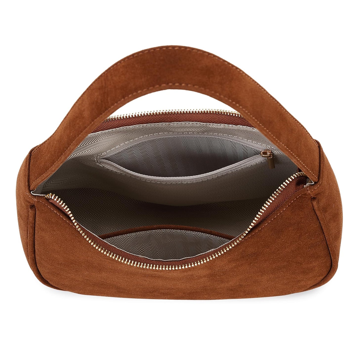 CYHTWSDJ Shoulder Bags for Women, Cute Hobo Tote Handbag Mini Clutch Purse with Zipper Closure (Suede-brown)