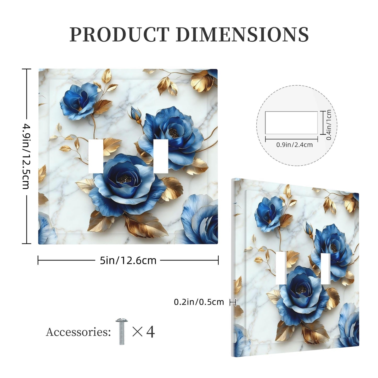 Decorative Art Light Switch Covers Gilded Blue Roses 2 Gang Double Toggle Wall Plate Decorative Switchcover Electrical Switchplate for Home Decor