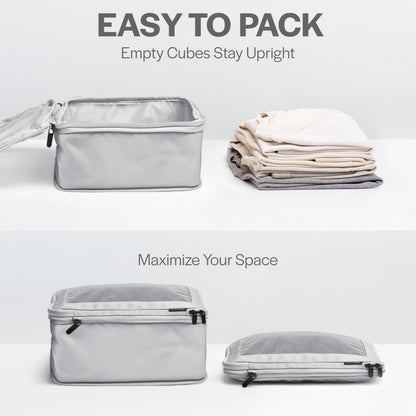 Aerotrunk Compression Packing Cubes for Travel - Luggage Organizer Bags - Double Zipper Packing Cubes for Suitcases (4-Pack, Light Grey)