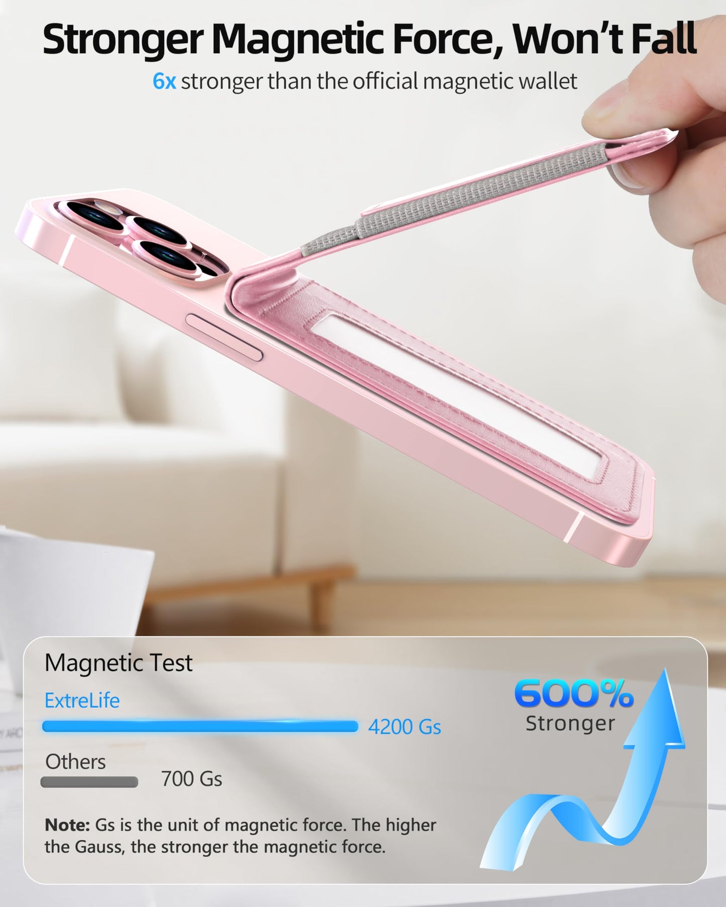 For Magsafe Wallet Stand, Strongest Magnetic Wallet for iPhone 17/16/15/14/13/12 Series, Adjustable Stand, ID Window, 4 Card Slots, 10 Cards Holder, Vegan Leather, RFID Blocking, Pink