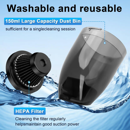 Libershine Handheld Vacuum Cordless Rechargeable, 9500PA Car Vacuum Cleaner Strong Suction, Car Vacuum Portable Cordless with 150ML Dust Cup, Stand for Car, Home, Office
