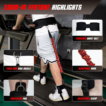 Vertical Jump Trainer with Adjustable Ankle Strap & Belt Horizontal Workout Equipment Leg Resistance Bands for Basketball Football Volleyball Training Equipment