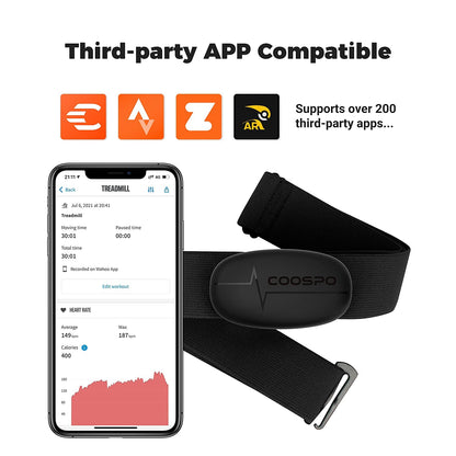 COOSPO H6 Heart Rate Monitor Chest Strap Bluetooth 4.0 ANT+ IP67 Chest Heart Rate Sensor for Peloton Polar DDP Yoga Map My Ride Garmin Sports Watches