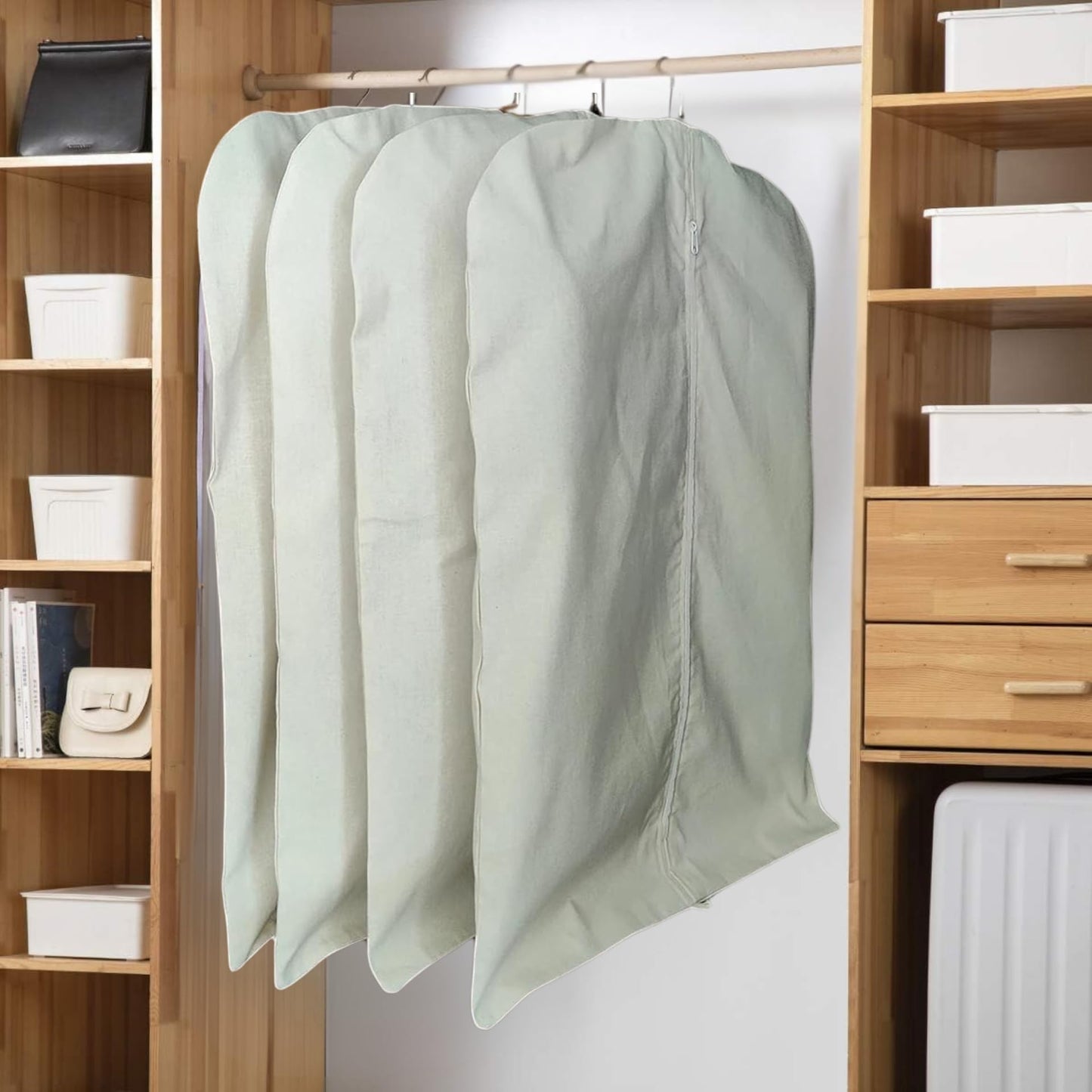 Forever Cotton Premium 100% Cotton Garment Bags – 40" Off-White Canvas Suit Cover with YKK Zipper – Moth Protector, Breathable, Machine Washable, Cover for Coats, Dresses, Jackets & Travel