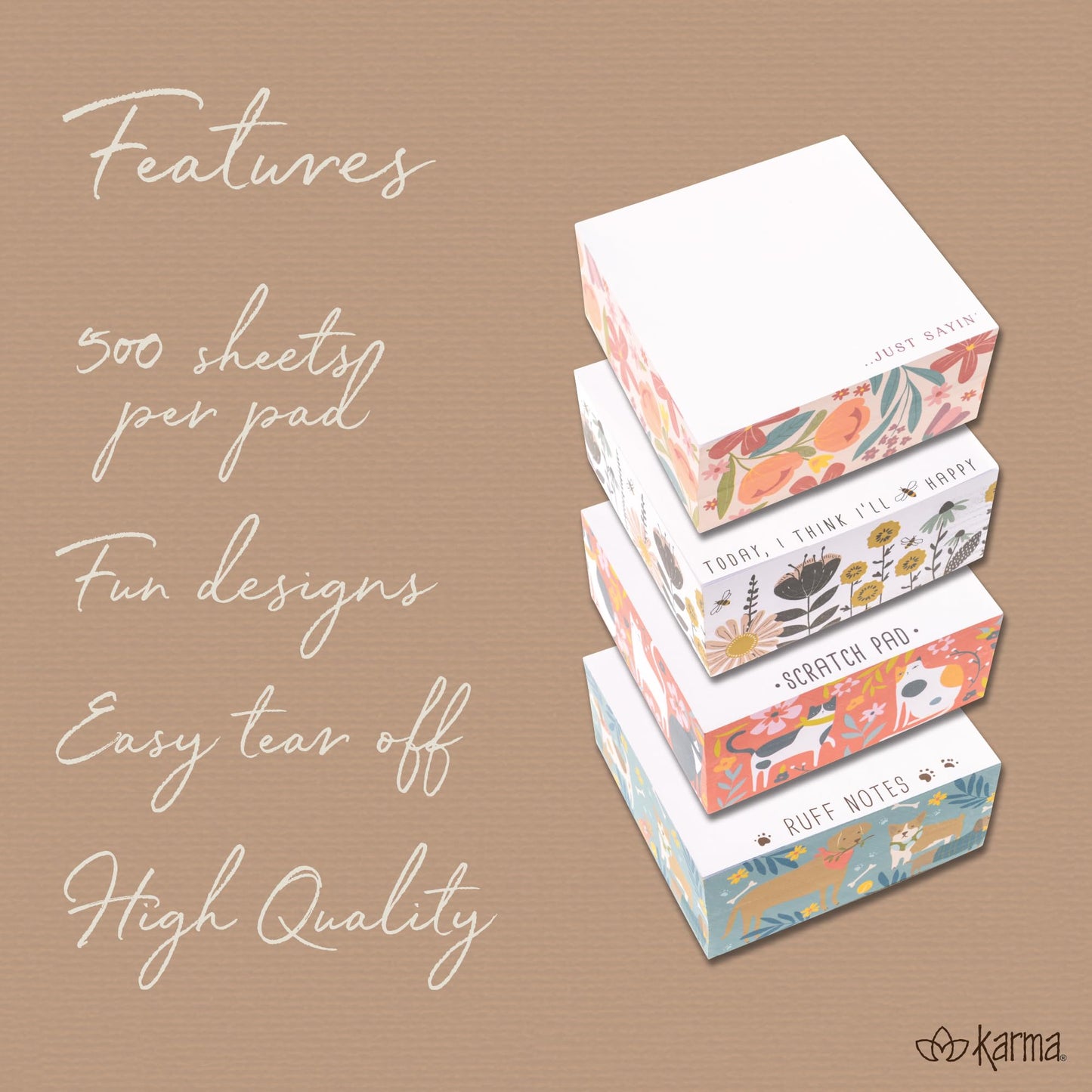 Karma, Block Notepad, 500 Sheet Memo Paper Cube, Non-Sticky Memo Pad Cube for Office, and Home, Houndstooth