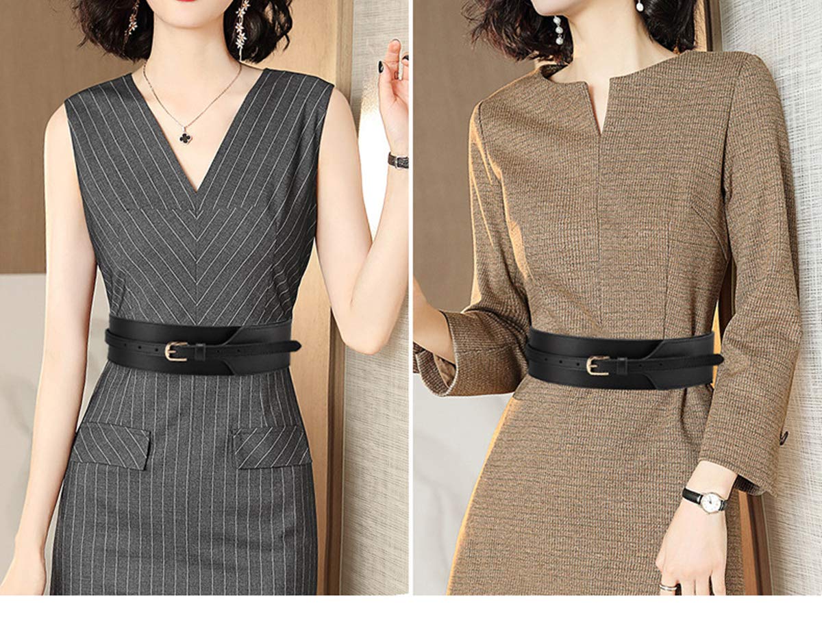 Toptim Women Wide Knotted Belt Design PU Leather Waistbands Simple Width Belt (Black & Brown, Waist 34-39")
