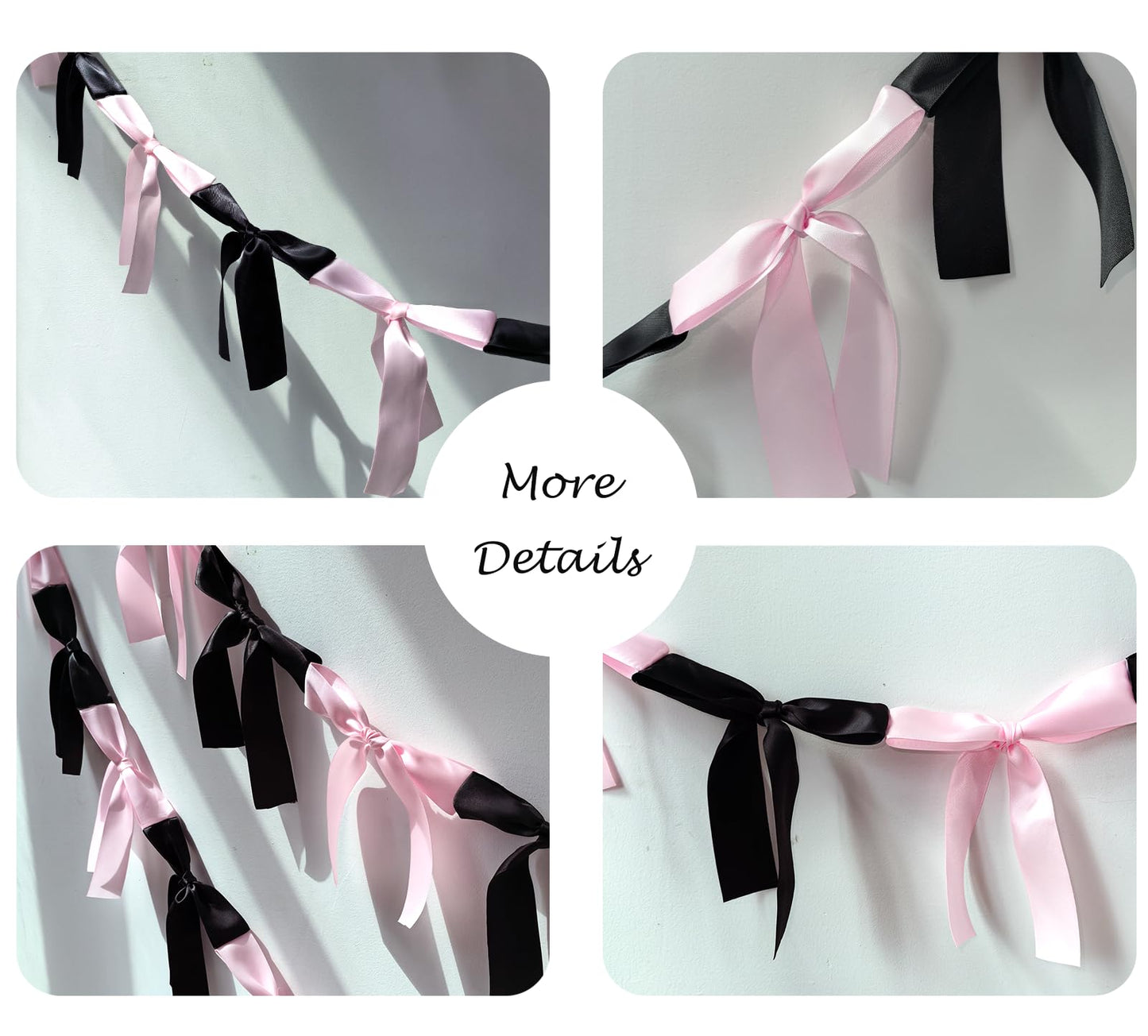 Eanjia Pink & Black Satin Bow Garland 6FT | Coquette & Cowgirl Birthday Banner, Pre-Tied Ribbon Bow Knot Decoration for Girls, Bridal Shower, Baby Room & Party Backdrop Decor