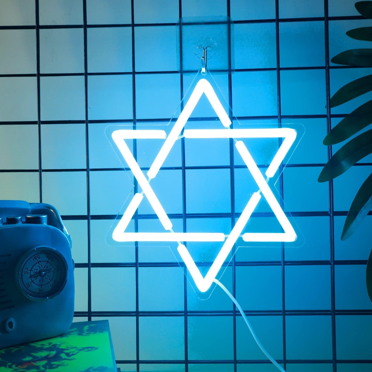 Attivolife Star of David Neon Sign, Hanukkah Decoration Jewish Star Blue Neon Light, LED Wall Decor for Home Office, Housewarming Birthday Gifts for Jews Judaism Women