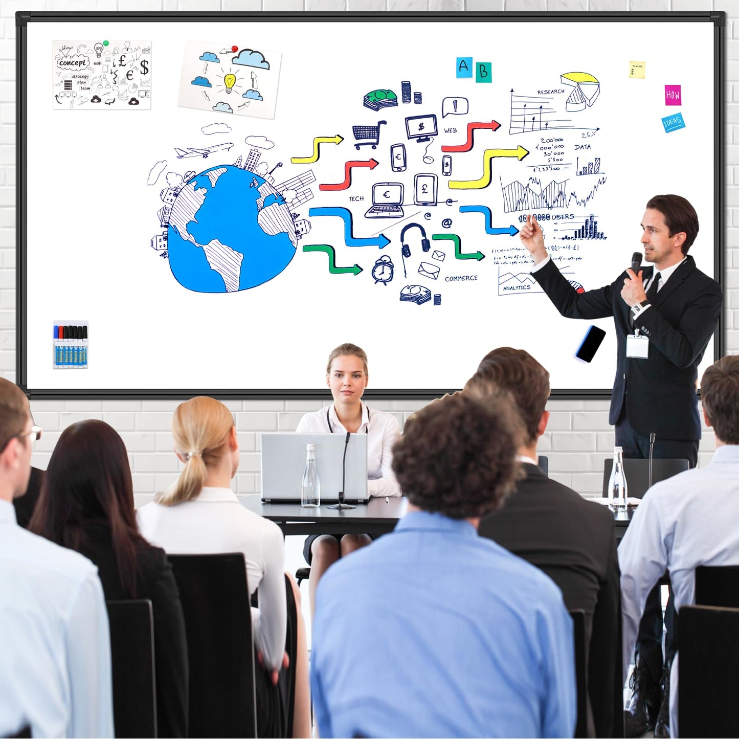 H-Qprobd 8'x4' Large Whiteboard with Aluminum Frame - 96"x48" Magnetic Dry Erase Board Commercial-Grade Wall Mounted | Ideal for Office Presentations, Classroom Teaching & Professional Workspace