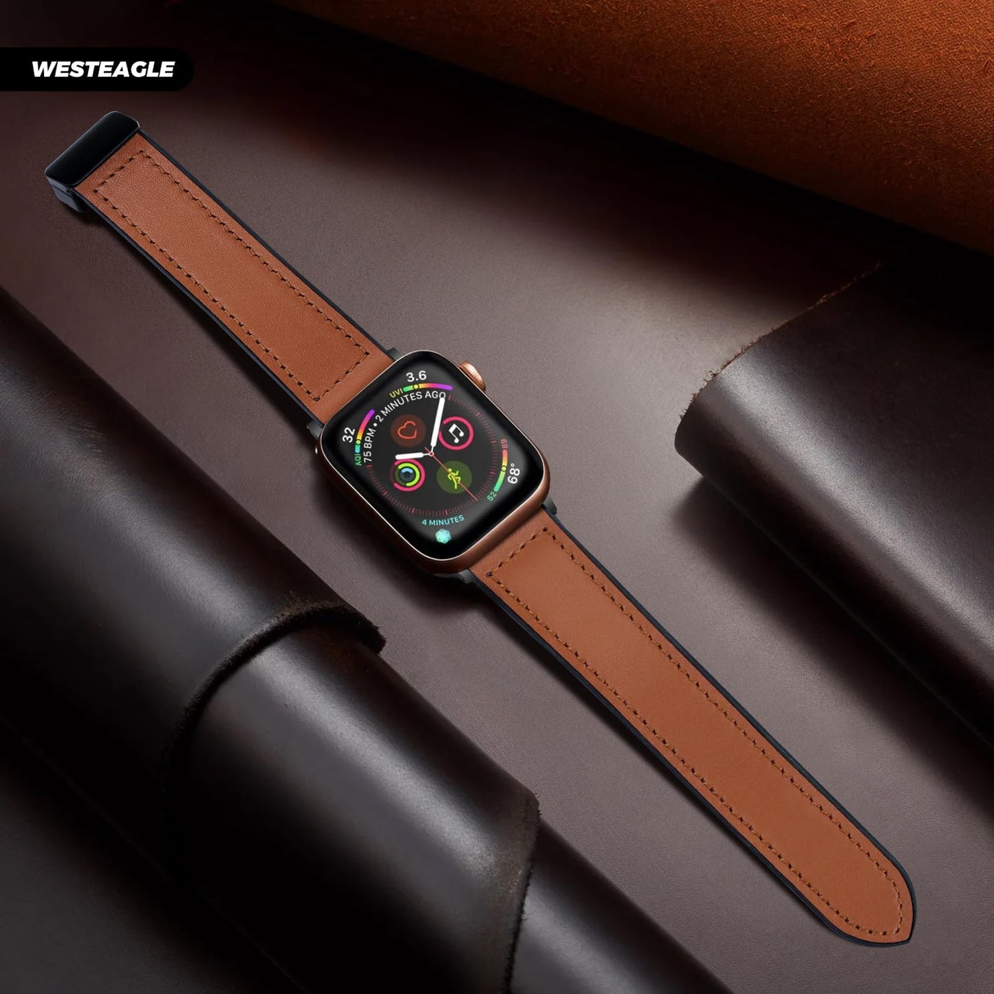 WestEagle Magnetic Leather Bands Compatible with Apple Watch 49mm 46mm 45mm 44mm 42mm(S3/2/1) for Men Women, Genuine Leather with Magnetic Buckle for iWatch Ultra1/2/3 Series SE11/10/9/8/7/6/5/4/3/2/1