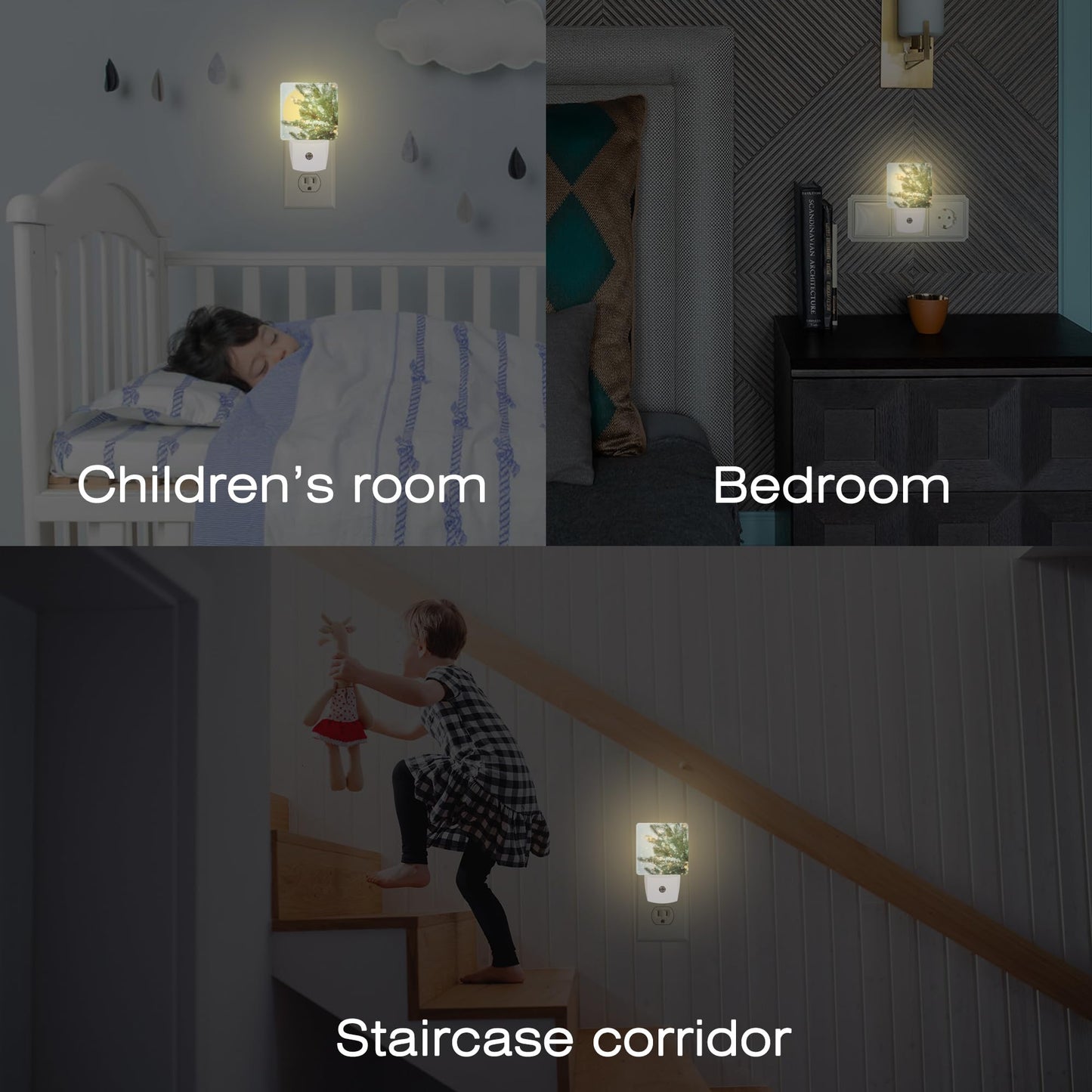 sndheke Winter Snow Pine Tree Night Light, Glitter Christmas Tree Dusk to Dawn Night Light Plug in, 0.5w Energy Saving Sleep Friendly NightLight for Kids Boys Girls Home Decor