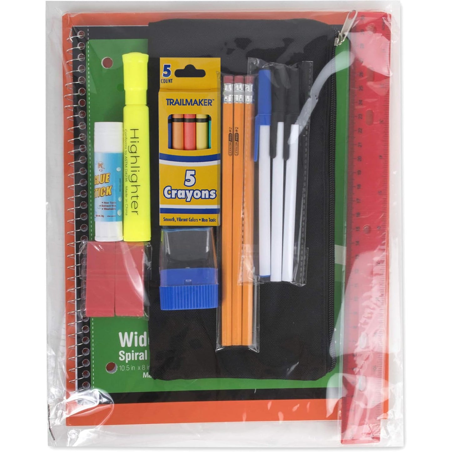 Trail maker 24 Pack Bulk Back to School Supplies for Kids | 20 Piece School Supply Kits in Bulk for Kindergarten, Elementary, K-12 with Notebook, Crayons, Pencils, and More