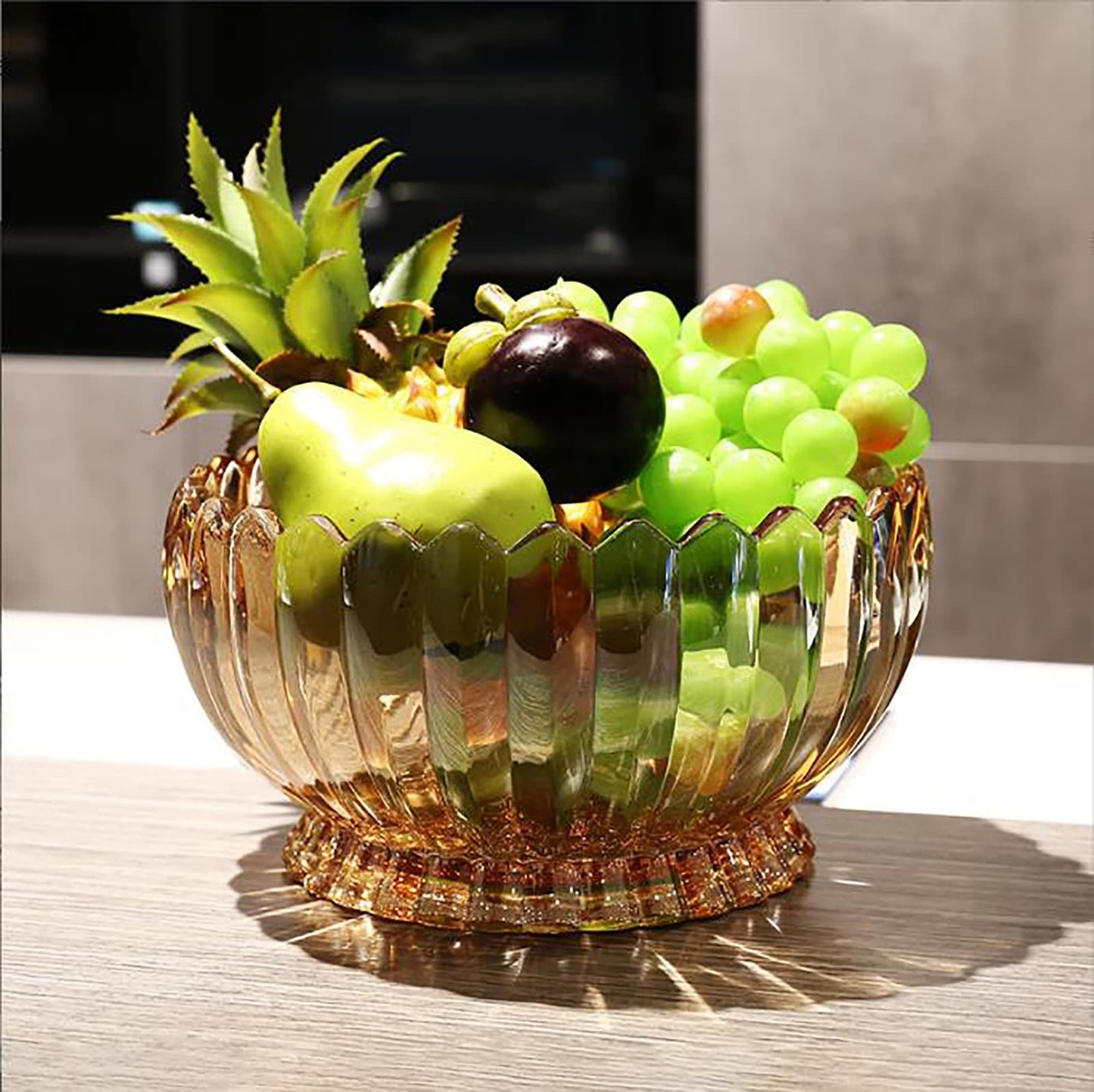 Rxcvkmw Glass Candy Plate with Cover, Crystal Candy Bowl, Fruit Plate, Decorative Bowl (Amber)