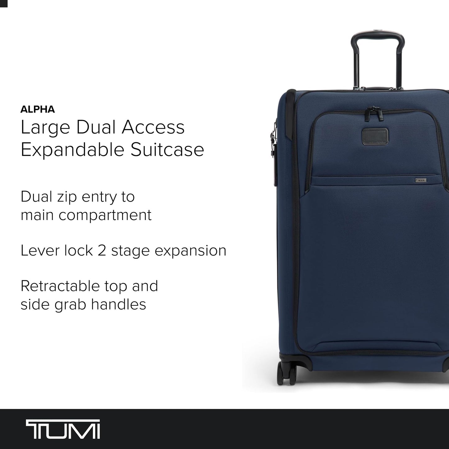 TUMI - Alpha Large Dual Access Expandable 4-Wheeled Checked Luggage - Zipper Expansion - Durable Large Capacity Suitcase with TSA Lock - Navy