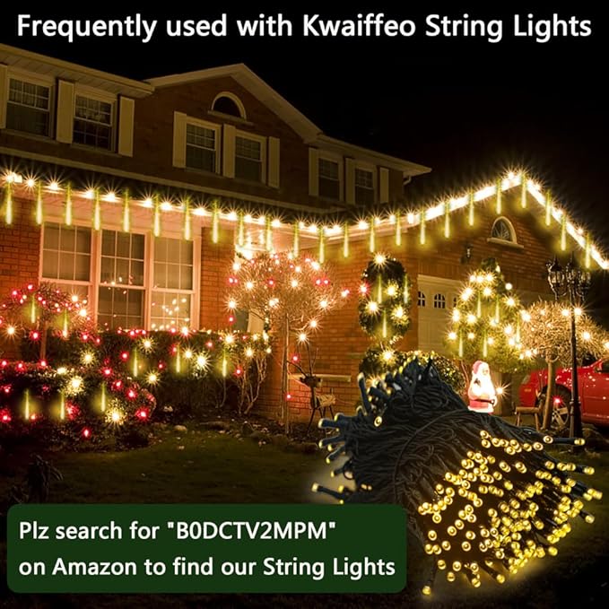 Kwaiffeo Warm White Icicle Lights Outdoor, 40-Tube Meteor Shower Lights for Christmas Thanksgiving New Year Party Yard Wedding Decor, Equivalent to 5 Sets of 8-Tubes
