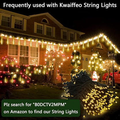 Kwaiffeo Warm White Icicle Lights Outdoor, 40-Tube Meteor Shower Lights for Christmas Thanksgiving New Year Party Yard Wedding Decor, Equivalent to 5 Sets of 8-Tubes