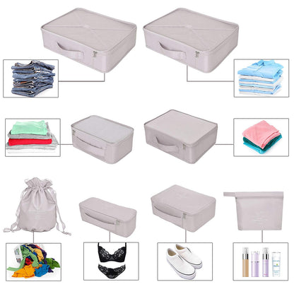 Packing Cubes 8 Sets Travel Luggage Organizers Include Waterproof Shoe Storage Bag Convenient Packing Pouches for Traveller (Grey)