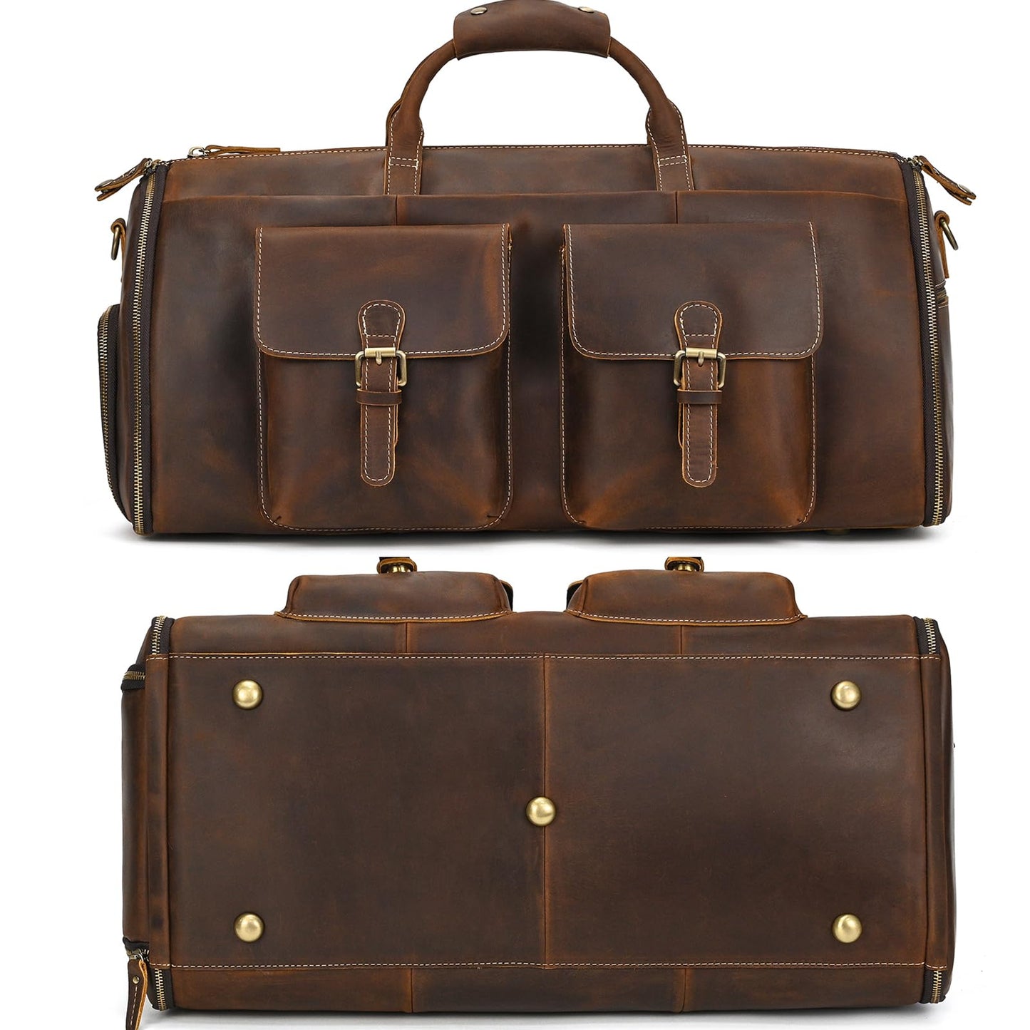 Men's Carry On Garment Bag, Convertible Garment Bag Full Grain Leather Duffle Bags with Shoe Pouch, 2 in 1 Hanging Suitcase Suit Travel Bags