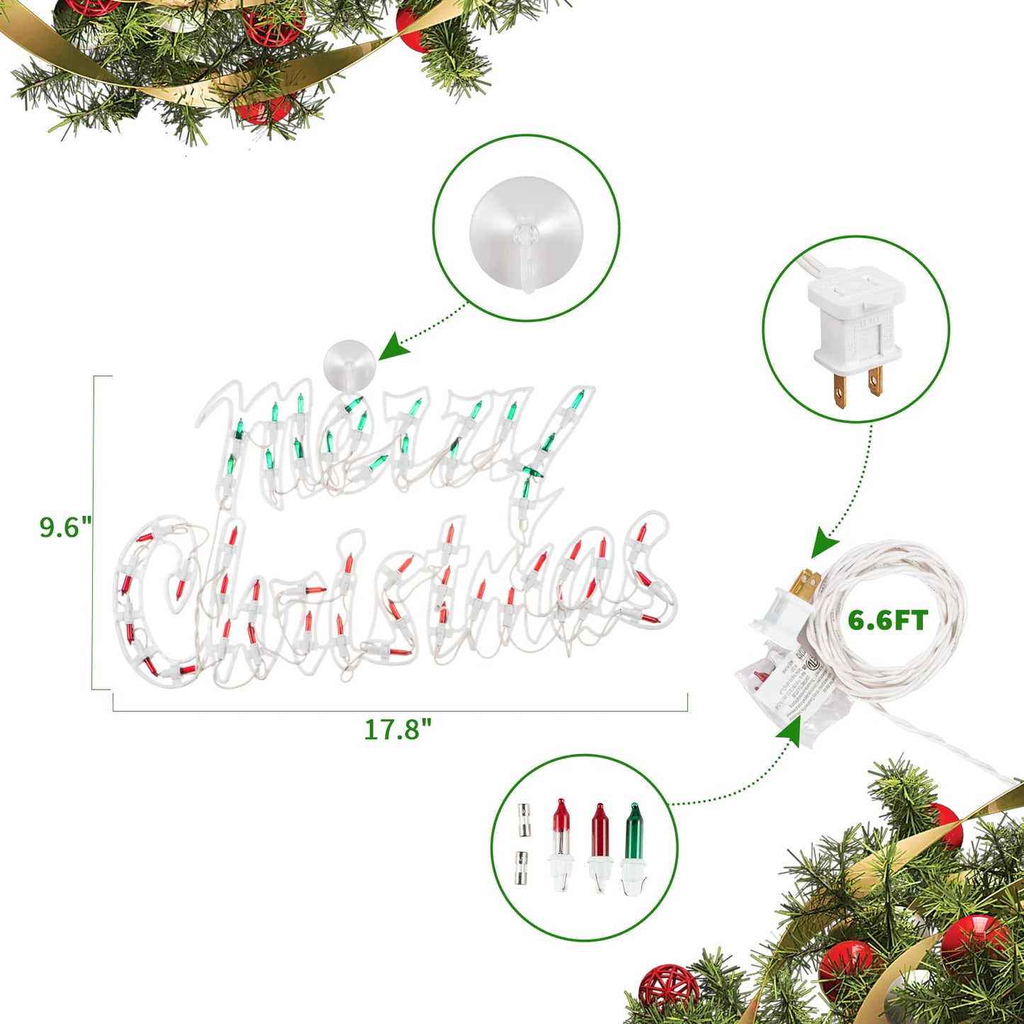 16Inch Merry Christmas Decoration Lights, Christmas Window Silhouette Lights, Double Side Sign Lamp Decoration for Holiday Indoor Wall Door Glass Decorations
