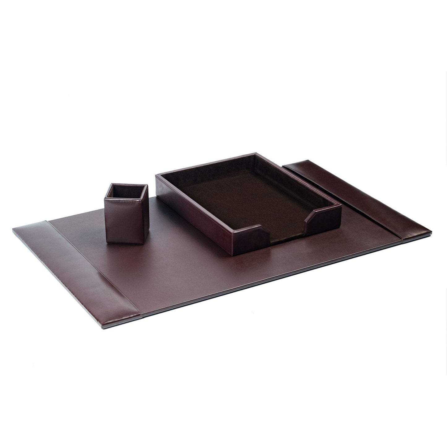 Dacasso Bonded Set Luxury Leather Desk Pad & Desk Organization Essentials, 3 Piece, Dark Brown