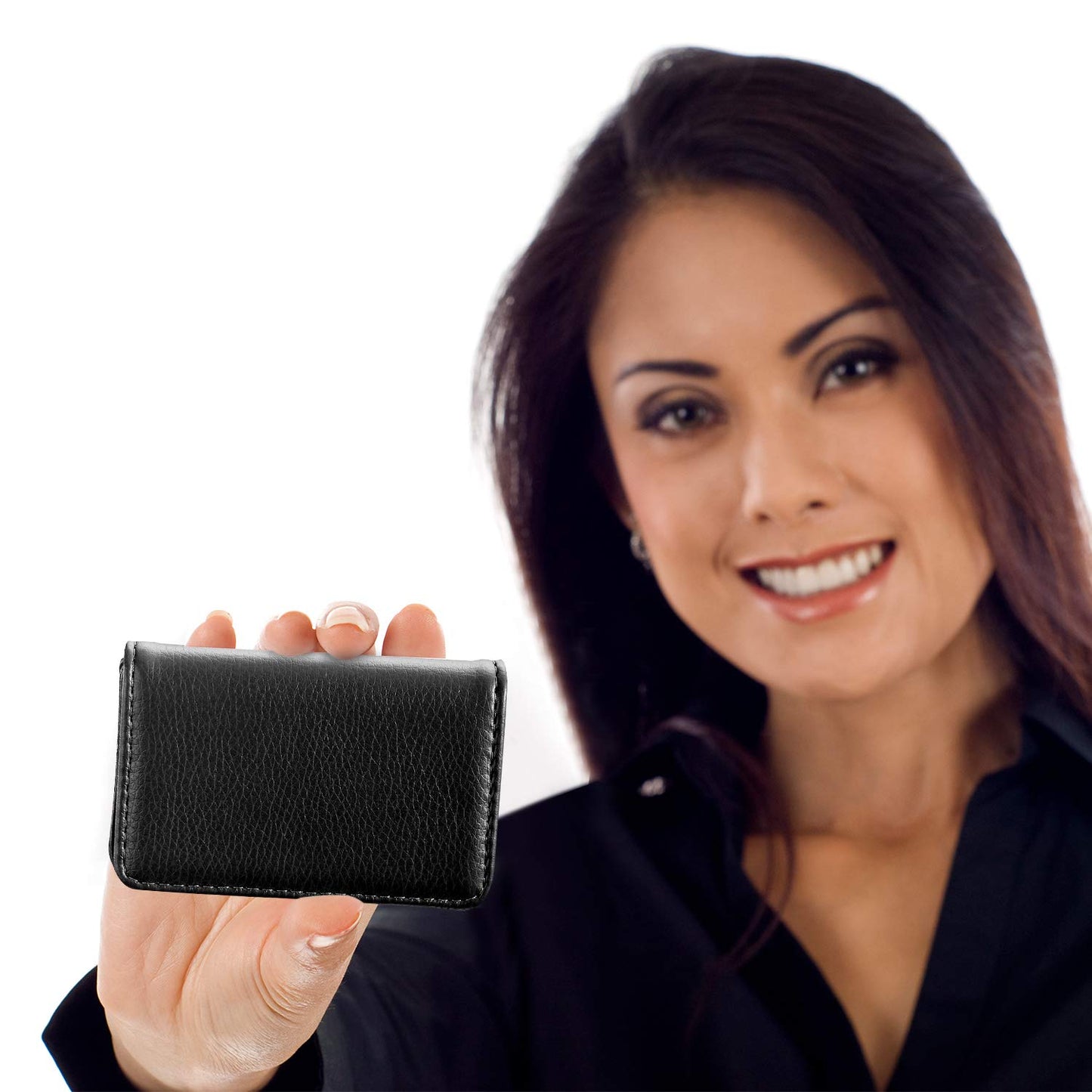 Outus 2 Pcs Business Card Holder, PU Leather Business Card Case Pocket Wallet with Magnetic Shut for Valentines Gift Adult(Black and Coffee)