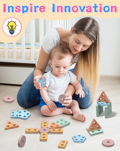 kecristv Montessori Toys for 1 2 Year Old Girl and Boy Birthday Gifts, Shape Sorter Wooden Toys for Toddlers Age 1-3 2-4, Learning Educational Sensroy Stacking Toddler Puzzles