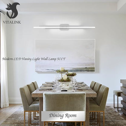 55 Inches Nickel LED Modern Bathroom Vanity Light Fixtures Dimmable 5CCT Vanity Light Bar Over Mirror 3-Light Wall Light for Bathroom Over Mirror Picture Light