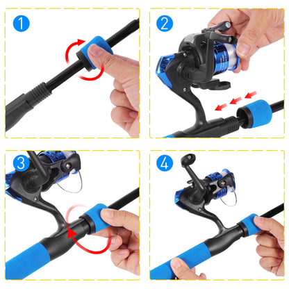Ehowdin Kids Fishing Rod Ambidextrous, 4.92ft Telescopic Rod and Reel Beginner Combo with Open-face Spinning Reel,Tackle Box, Carrier Bag,Fishing Gear for Boys,Girls, Toddler,Youth