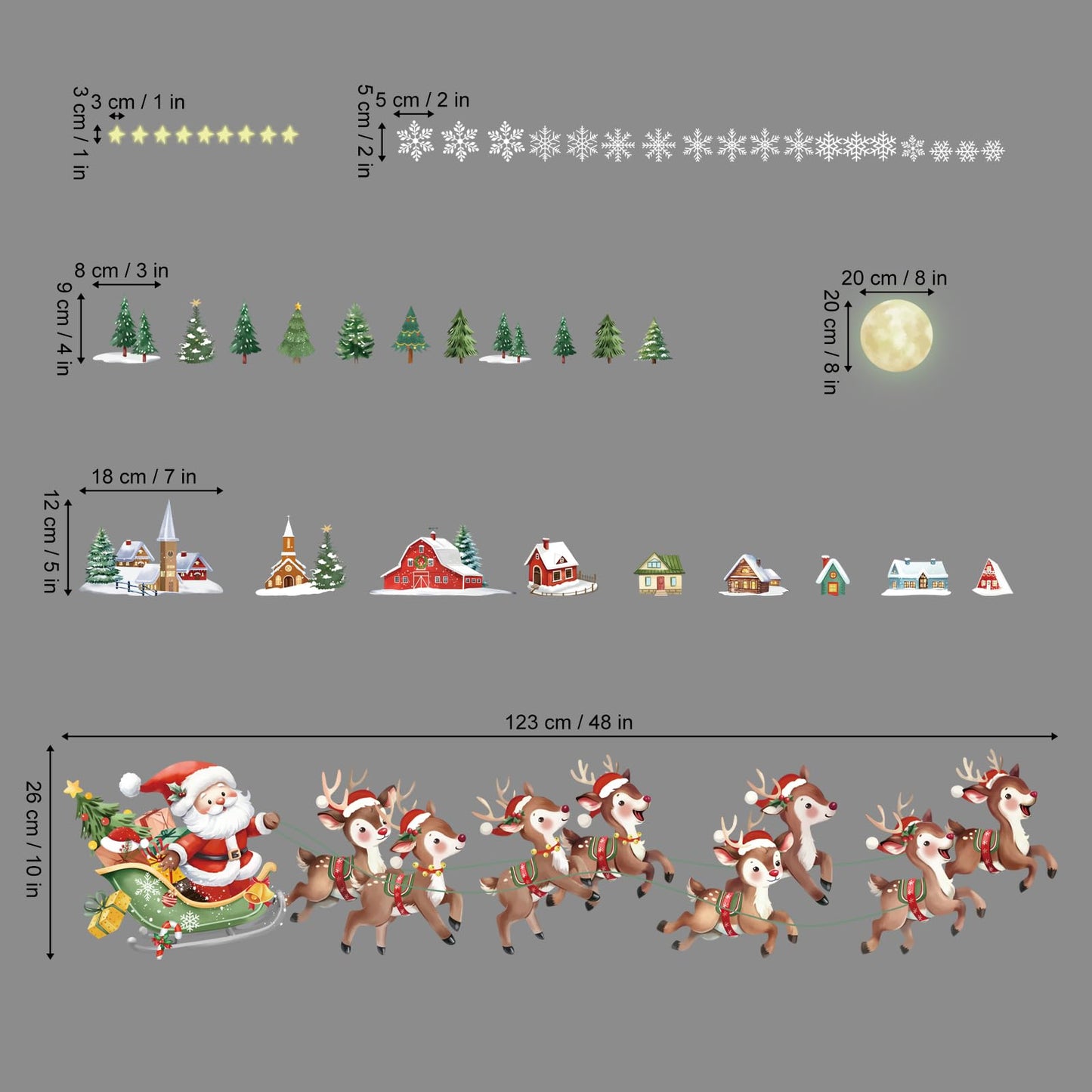 decalmile Christmas Santa Claus Reindeer Window Wall Decals Winter Xmas Tree Wall Stickers Snowflake House Window Clings Christmas Party Window Showcase Door Decorations
