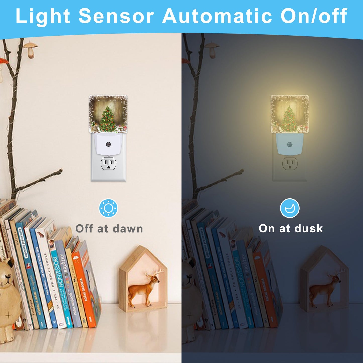 KXWQTRDD Christmas Tree and Snowflake Night Light Plug into Wall,Night Lights with Dust to Dawn Sensor,Auto Turn on and Off,Glow Nightlight for Bathroom,Bedroom,Kitchen,Stairs,Hallway