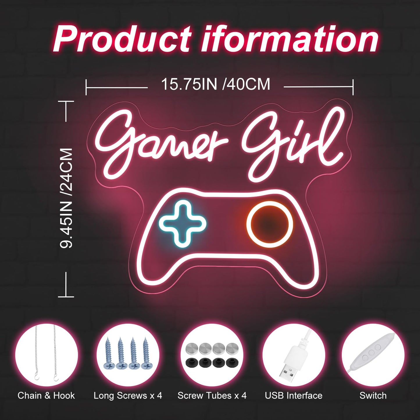 Gamer Girl Game Pad Neon Sign, Game Room Controller LED Neon Light Gamepad Wall Art Decor Home Bedroom Decoration Gift For Teen Boy Room Decor, Bar Decoration Best Gamer Gifts for Boys, Kids