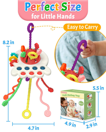 Yetonamr Baby Sensory Montessori Toys for 6-12-18 Months, Pull String Silicone Teething Toy, Toddler Birthday Gift Travel Toy for 1 2 Year Old Boy Girl Infant 8 9 10 Months Old