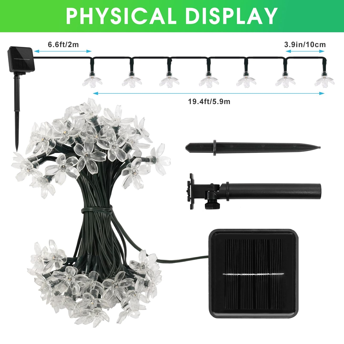 Vruxuri 2 Pack Total 52FT 120 LED Solar String Lights Outdoor Waterproof Flower Fairy Lights for Garden Fence Patio Yard Christmas Tree Lawn Wedding Party Decor, Green