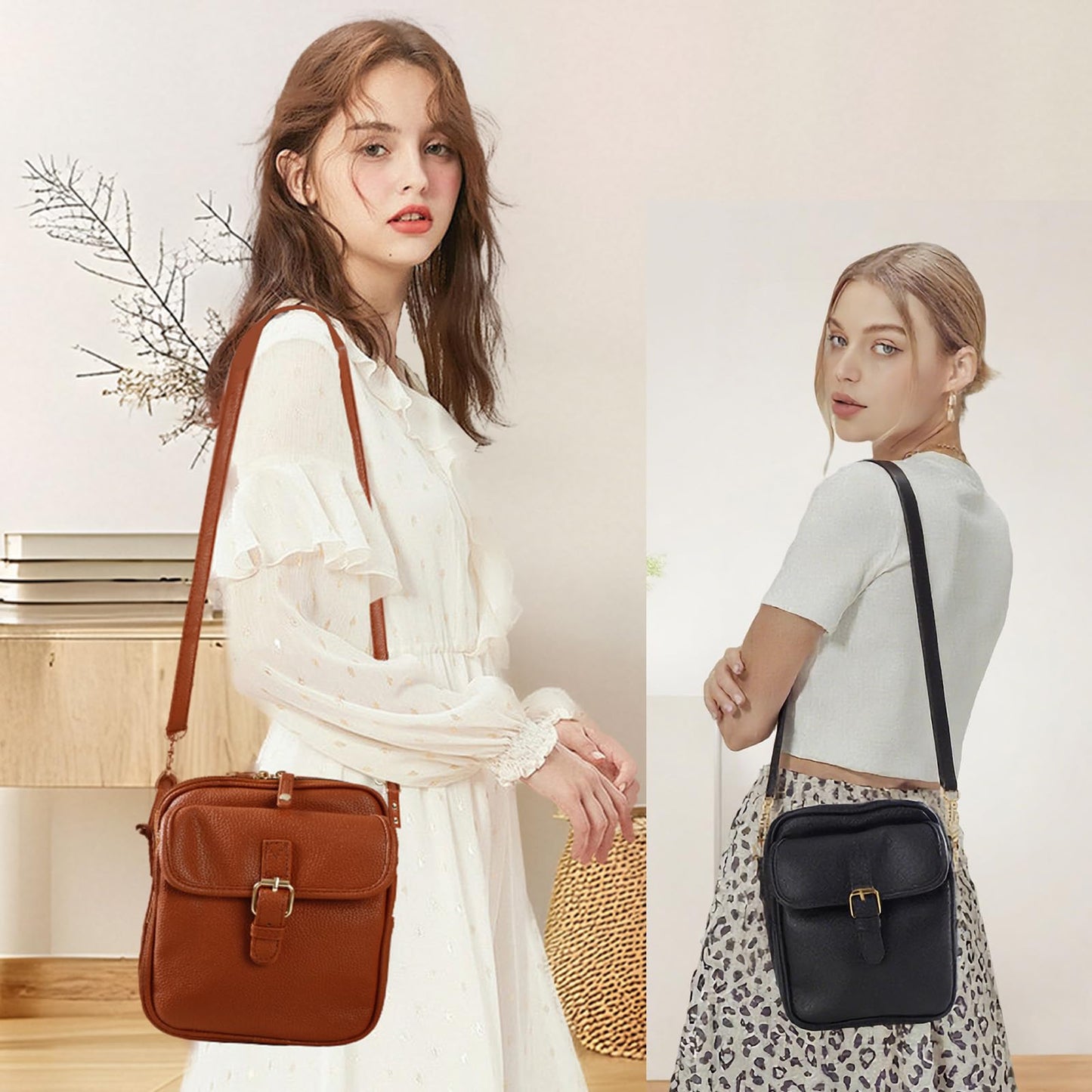 Leather Crossbody Bag for Women - 2025 Vintage Anti-Theft Messenger Bag with Double Layer Large Capacity, Built-in Purse Card Slots,Retro Faux Leather Shoulder Sling Bag for Travel (Black, Large)