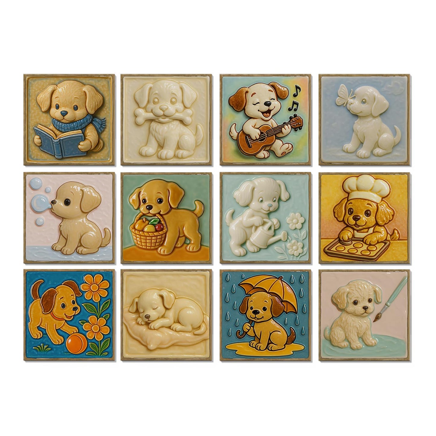 Removable Cute 3D backsplash Tiles for Kitchen Bathroom RV ladundry wall Decor,Decorative Lovely Tile Stickers Stick on backsplash with Puppy Picture