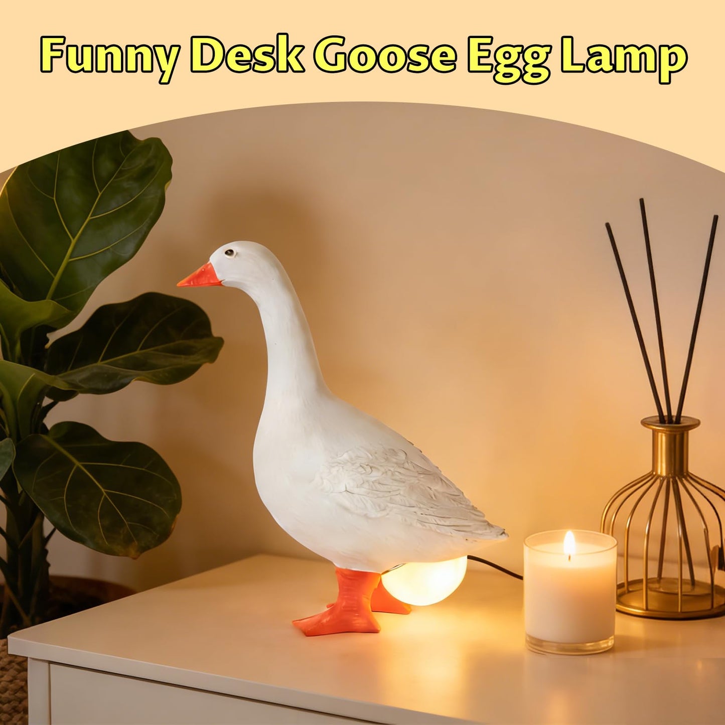 OVIDOLY 7 inches Desk Goose Egg Lamp Funny Goose Egg Resin Night Light Lifelike Table Lamp with USB Christmas Birthday Gifts (Desk Goose)