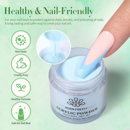 BORN PRETTY Acrylic Nail Kit - Acrylic Powder (Clear, White, Pink) & Liquid Set with Nail Forms, Brush Pen, File & Glass Container - Beginner Friendly