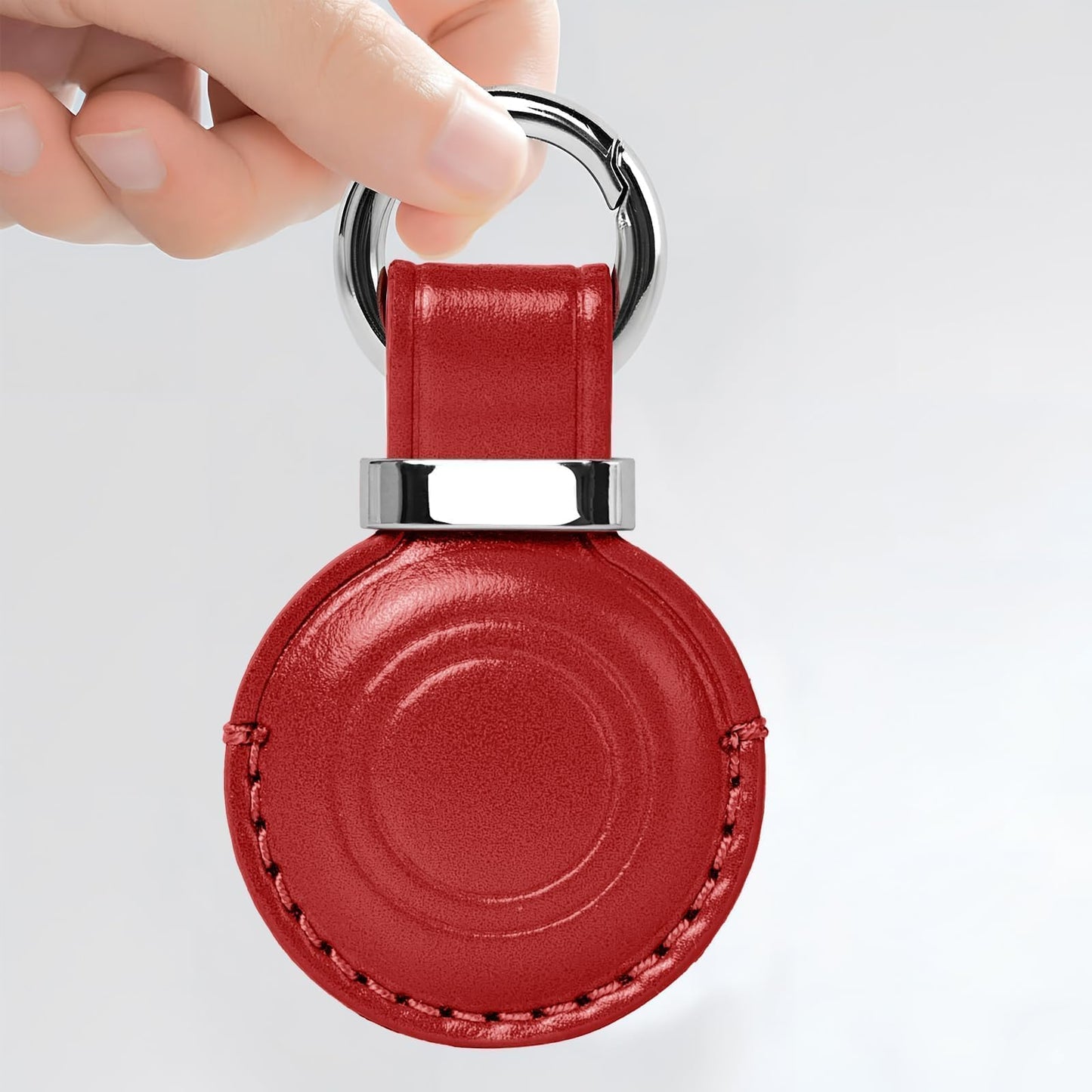 MOLOVA Leather Holder Keychain for AirTag 2nd Gen (2026) & 1st Gen, Compact Design with Air tag Case, Secure Protective Cover with Ring Car Keys Chain Fob Accessories, Black/Dark Blue/Red/Vintage