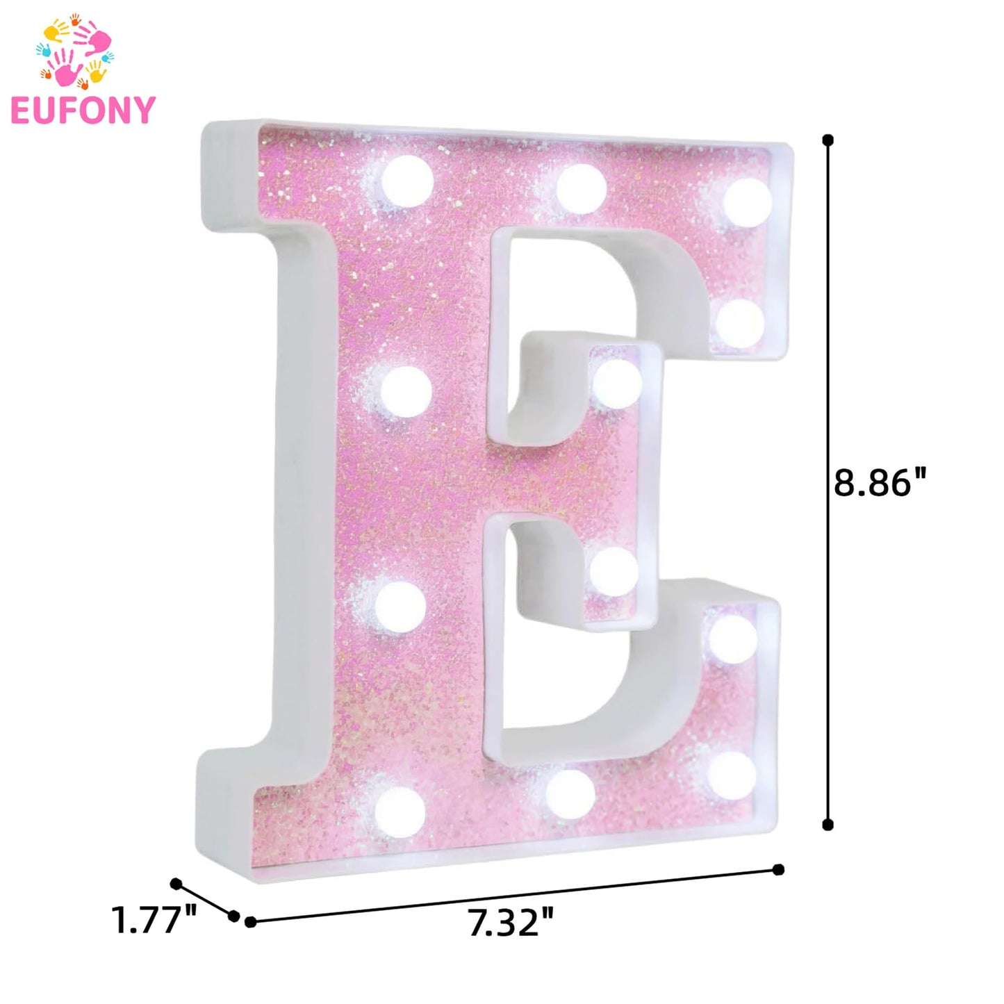 EUFONY Pink Glitter Marquee Light Up Letters, Battery Operated LED Letter Lights Signs for Pink Birthday Party Table Decorations, Wall Decor for Girls Bedroom, Initial Letter E with Cool White Lights