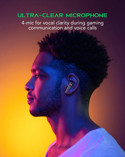 Black Shark Wireless Earbuds with 35ms Ultra-Low Latency, Wireless Headphones with Premium Sound, Bluetooth 5.2, 10mm Drivers, 4 Hyperclear Mics, IPX5 Waterproof, 20H Play Time, Comfort Fit