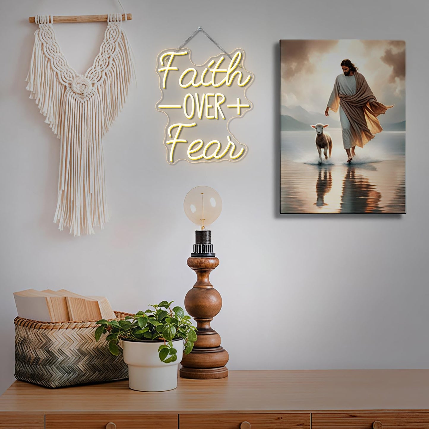 WLHOPE Faith Over Fear Neon Sign Bible Verses Neon Signs for Wall Decor Christian Led Lights Religious Light Up Church Prayer Room Home Bedroom Club Party Christian Gifts
