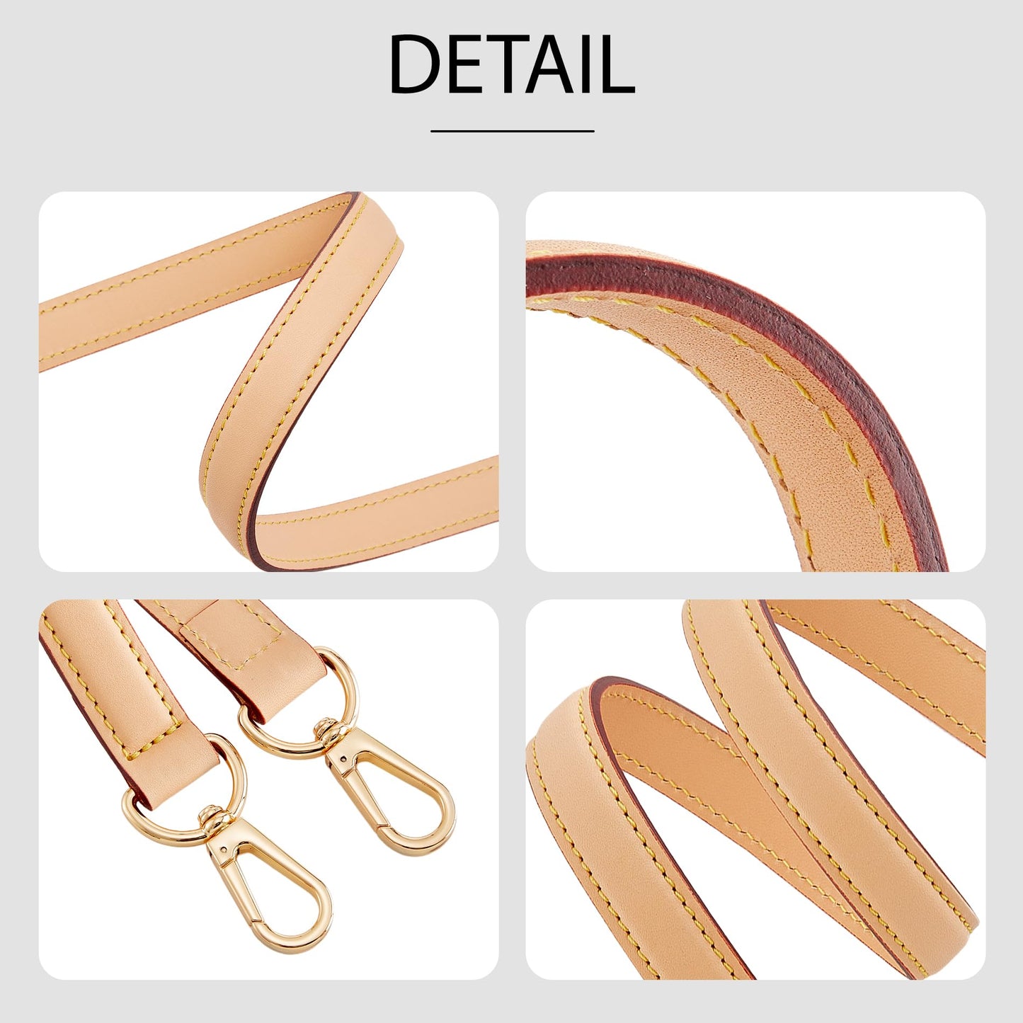 OAikor Genuine Vachetta Leather Shoulder Strap Short Purse Strap Replacement for Lv Graceful Speedy Alma and Dauphine Tote Handbags,Not Adjustable 24.8" Long/0.7''Width, Beige