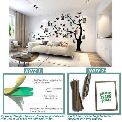 3D Tree Wall Stickers - DIY Photo Frame Tree Wall Decal Family Photo Frame Sticker Murals Wall Decor Living Room Bedroom TV Background Home Decorations (S:54 * 39in,Black Left)